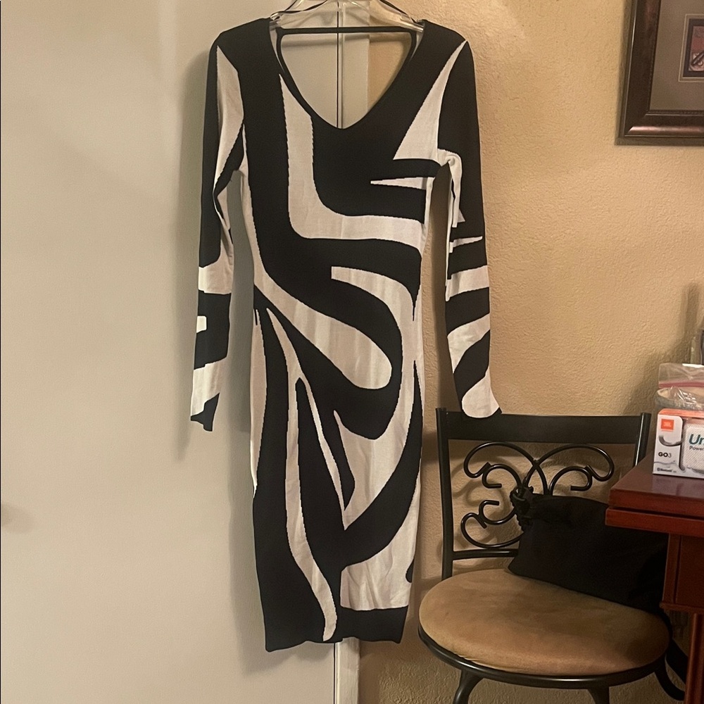 Elegant Black and White Long Sleeve Dress